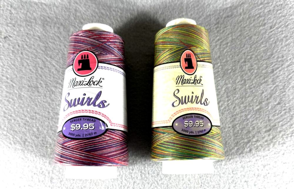 Maxi-Lock Swirls Serger Thread 3000 Yards Lot of 2 Rocket Pop and Rainbow Swirl
